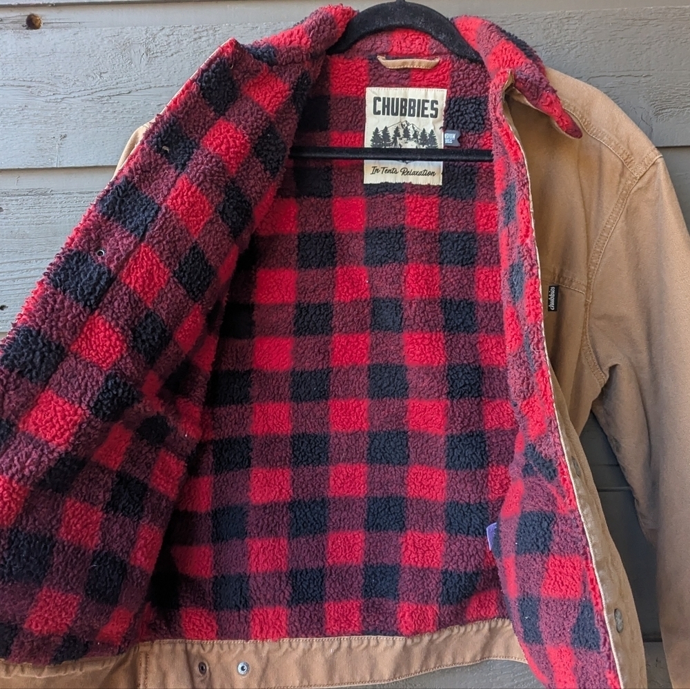Chubbies The Piston Trucker Jacket Canvas Buffalo Check Sherpa Lined Medium - Picture 9 of 10